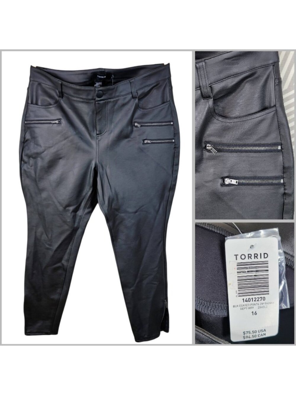 NEW Torrid Women's Faux Leather Stretchy Pants Black Plus size 16 Moto Zip Ankle